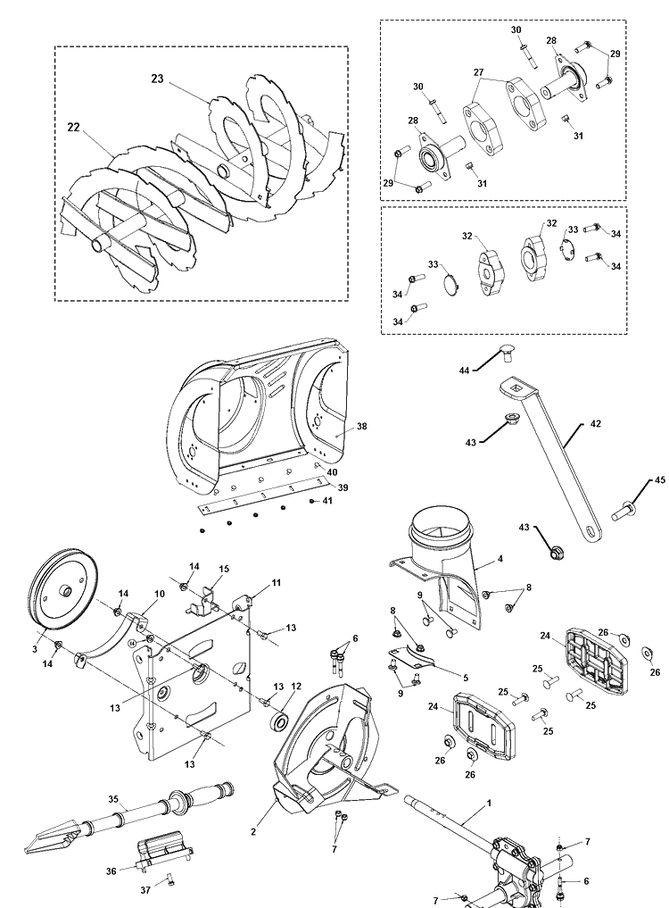 Auger Housing And Impeller Diagram and Parts List for ST227P  Husqvarna Snow Blower
