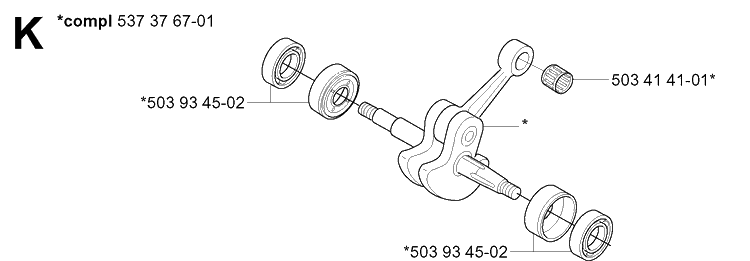 Crankshaft Diagram and Parts List for 334T 20060100001-20063600000 Husqvarna Chainsaw