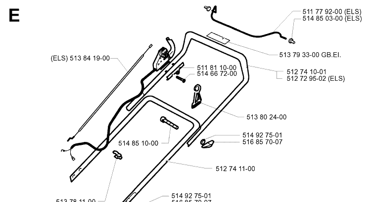 Handle And Controls 4 Diagram and Parts List for 43EL ROYAL Husqvarna Lawn Mower