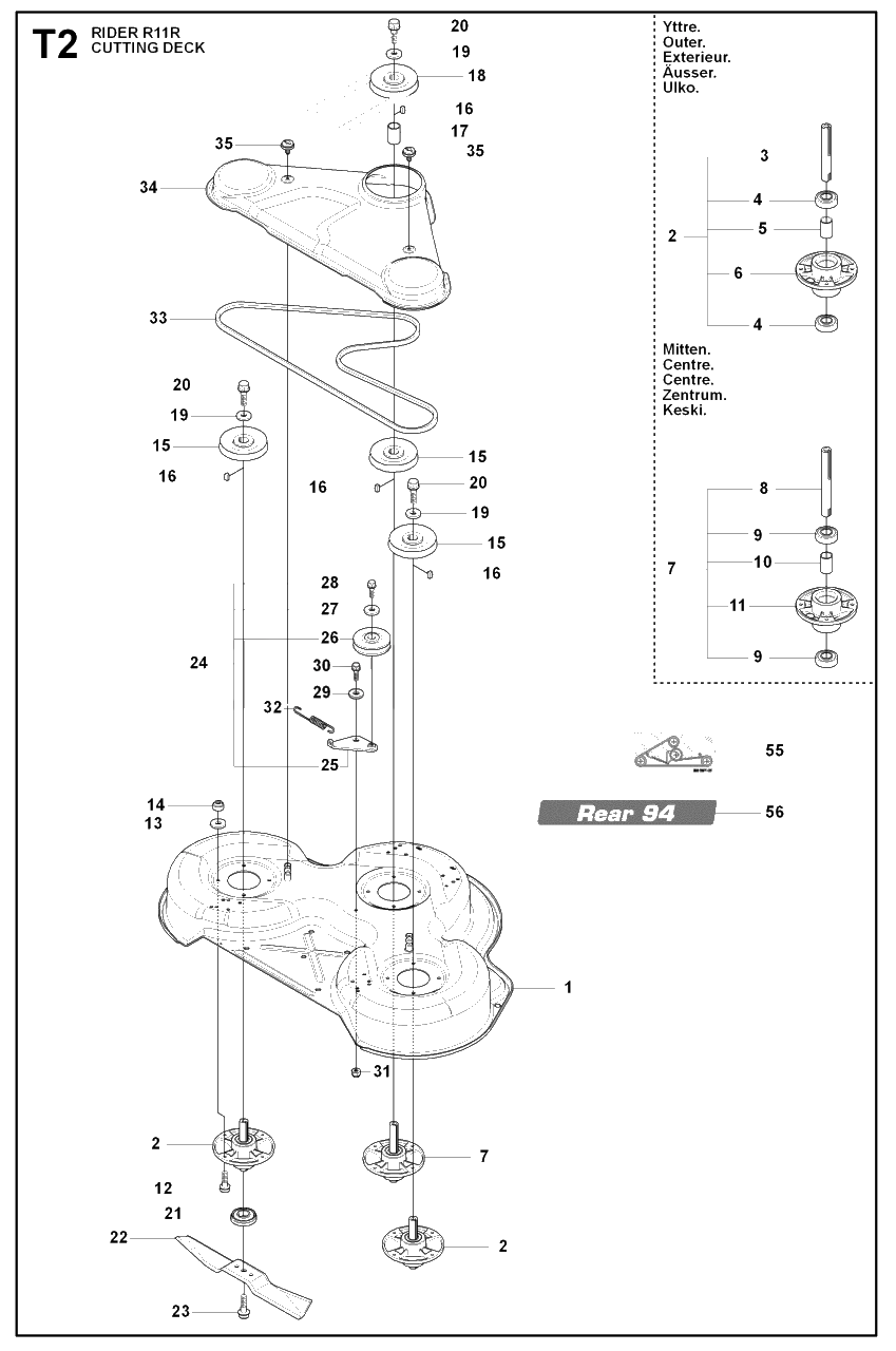 94cm Cutting Deck Diagram and Parts List for R11R (966830401)(2009-04) Husqvarna Lawn Tractor
