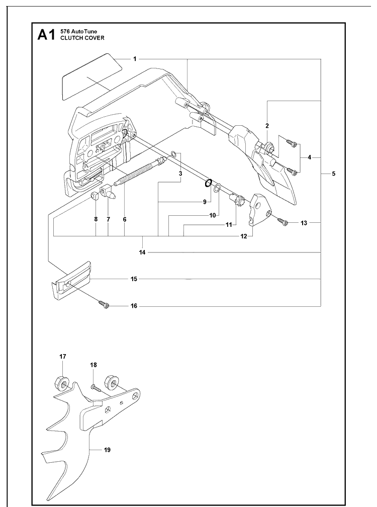 Clutch Cover Diagram and Parts List for 576XP 20101000001-20130900000 Husqvarna Chainsaw