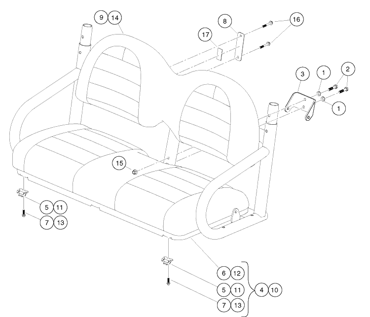 Bench Seats Diagram and Parts List for HUV4421GXP 2009 Husqvarna Lawn Tractor