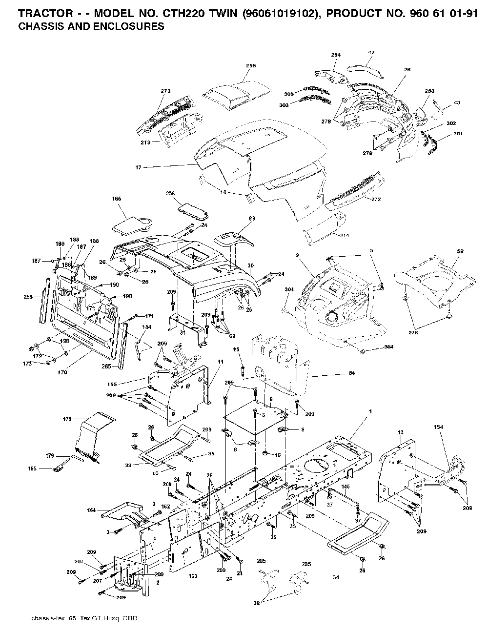 Chassis And Enclosures Diagram and Parts List for CTH220TWIN (96061019102)(2007-11) Husqvarna Lawn Tractor