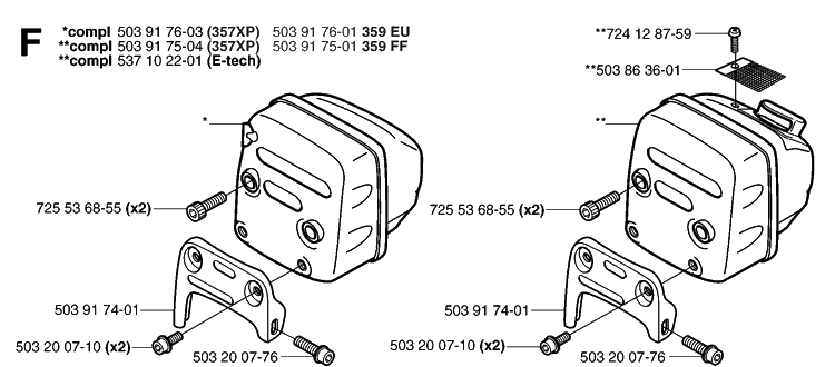 Muffler Diagram and Parts List for 359 20060600001-20070900000 Husqvarna Chainsaw