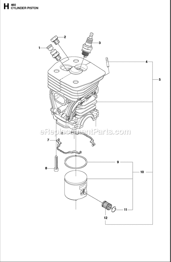Cylinder Piston Diagram and Parts List for 460RANCHER  Husqvarna Chainsaw