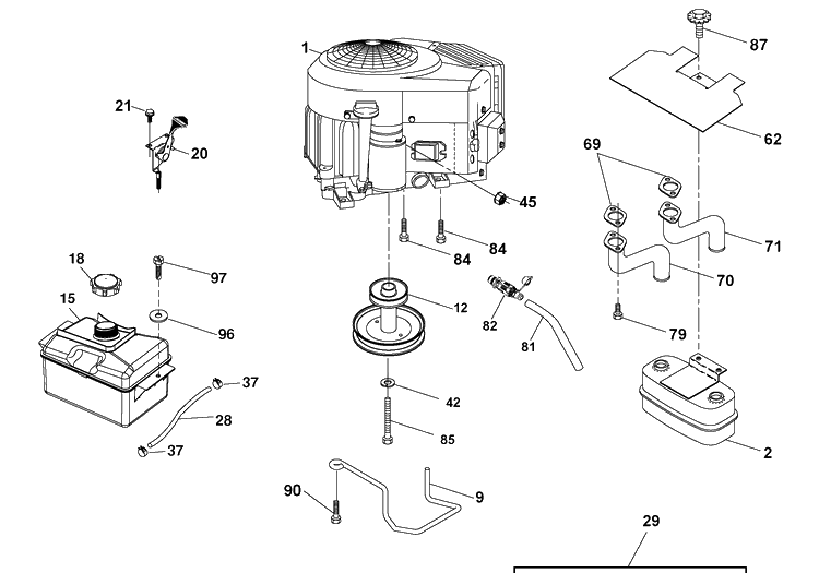 Engine Diagram and Parts List for YTH22V46 (96043010100)(2010-04) Husqvarna Lawn Mower