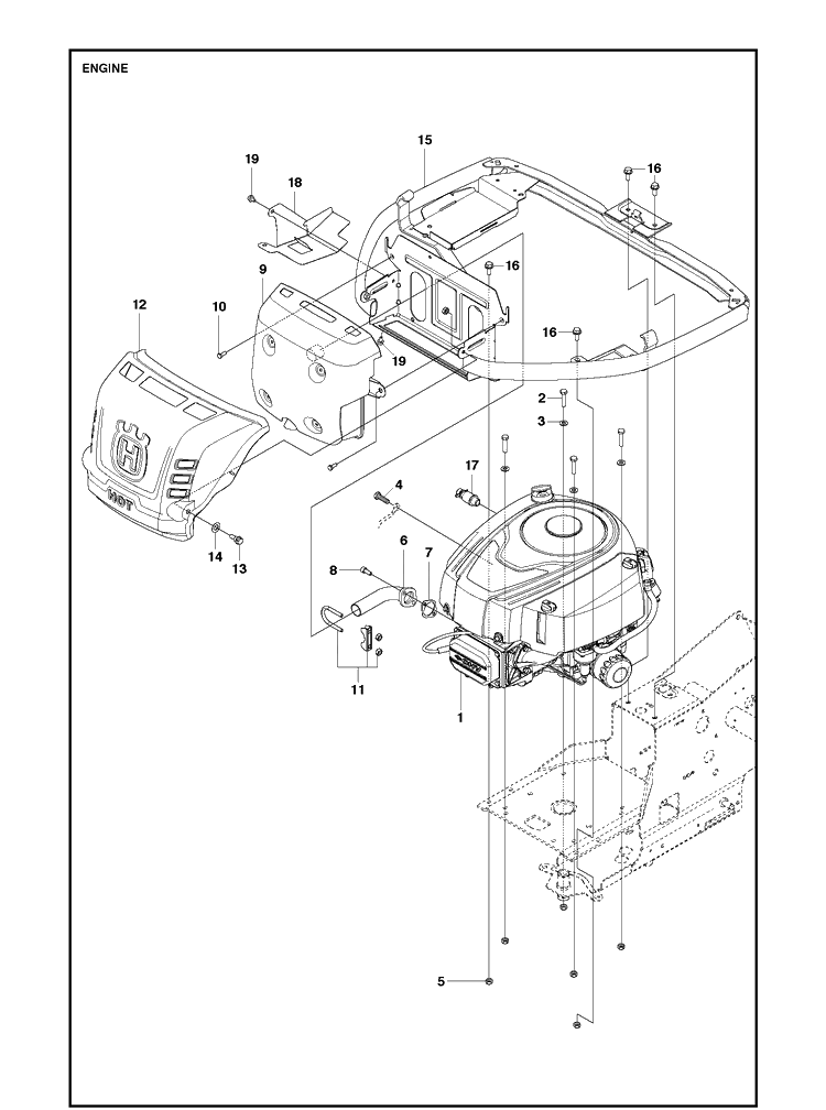 Engine Diagram and Parts List for R318X  Husqvarna Lawn Mower