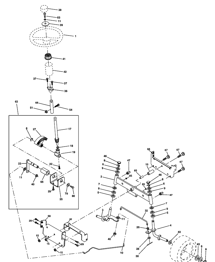 Steering Assembly Diagram and Parts List for LT120 (HCLT120B)(954140047)(1998-01) Husqvarna Lawn Tractor Accessories