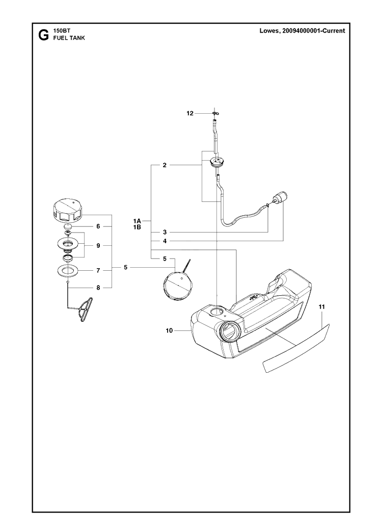 Fuel Tank 3 Diagram and Parts List for 150BT  Husqvarna Leaf Blower / Vacuum