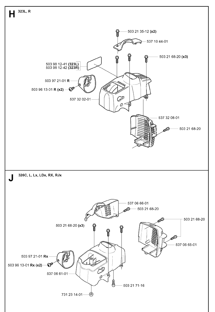 Cover Diagram and Parts List for 326LX 20061400001-20070100000 Husqvarna Edger