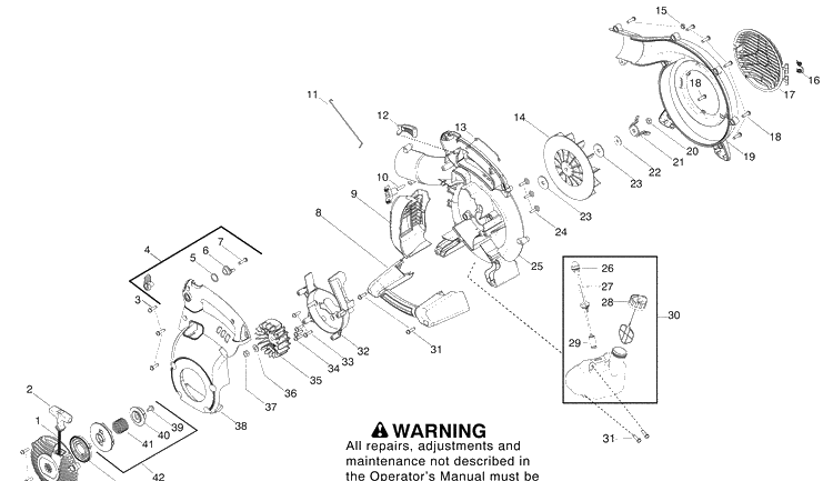 Engine Diagram and Parts List for 125BX 2008-10 Husqvarna Leaf Blower / Vacuum