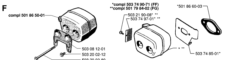 Muffler Diagram and Parts List for 254 19960100001-19980900000 Husqvarna Chainsaw
