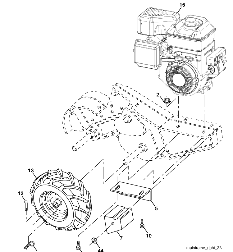 Mainframe, Right Side Diagram and Parts List for DRT900E (96093001400)(2009-11) Husqvarna Tiller