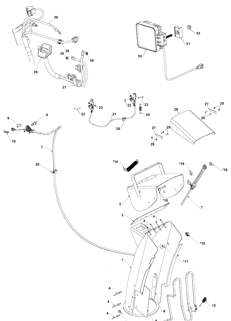 Control Panel And Discharge Chute Diagram and Parts List for ST427  Husqvarna Snow Blower