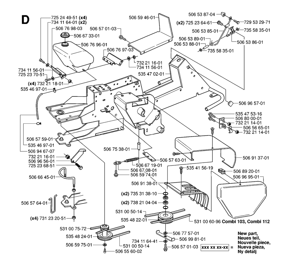 Chassis / Frame Diagram and Parts List for R16 (953521401)(2006-01) Husqvarna Lawn Tractor