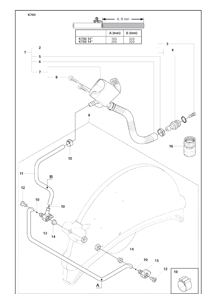 Hose Kit And Valve Assy Diagram and Parts List for K760 2009-12 Husqvarna Lawn Tractor Accessories