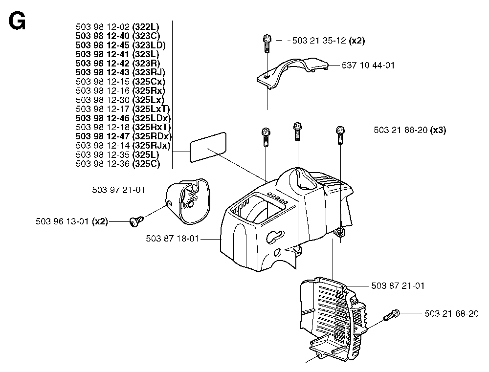 Cover Diagram and Parts List for 325RXT 2002-01 Husqvarna Brush Cutter