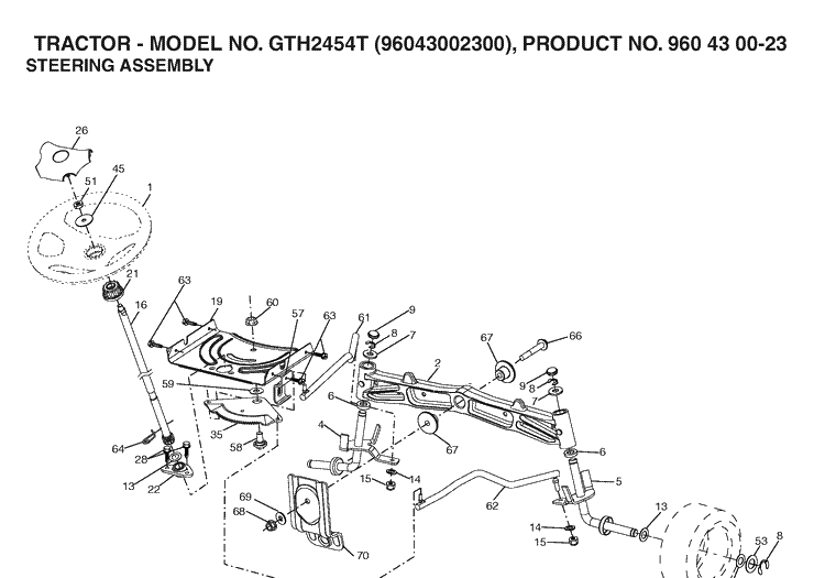 Steering Diagram and Parts List for GTH2454T (96043002300)(2006-03) Husqvarna Lawn Tractor