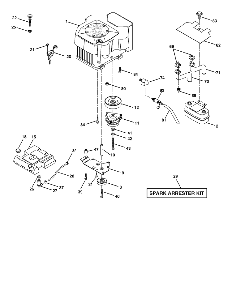 Engine Diagram and Parts List for GTH2548 (LOGT25H48A)(954572134)(2004-01) Husqvarna Lawn Tractor
