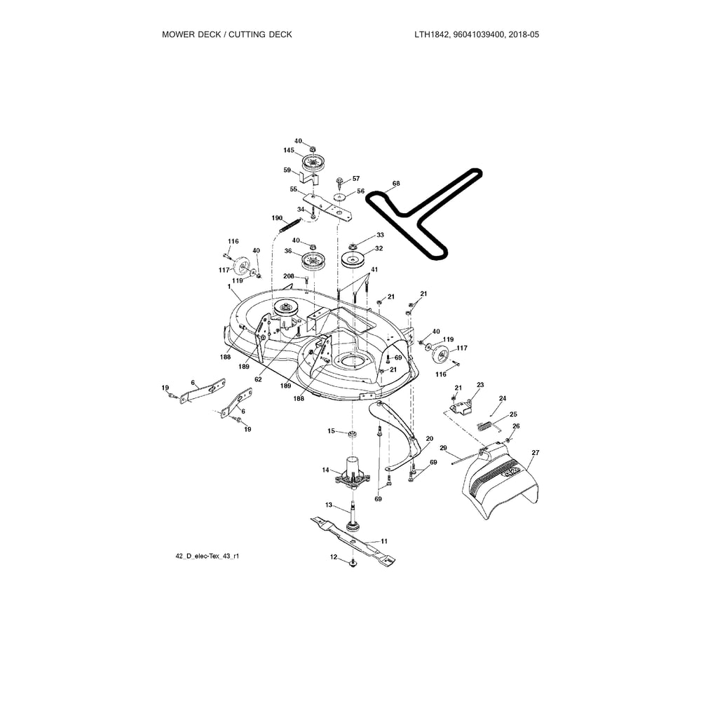 Mower Deck Diagram and Parts List for 96041039400  Husqvarna Lawn Tractor