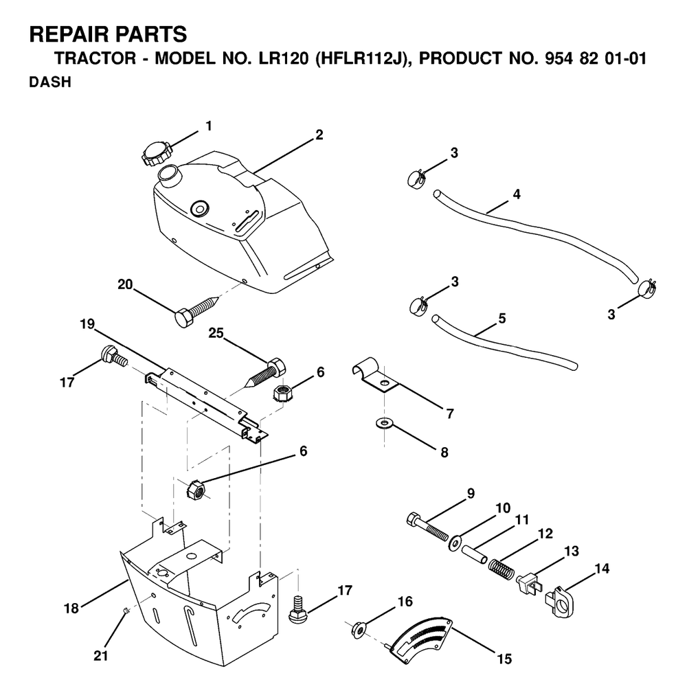 Dash Diagram and Parts List for LR120 (954820101-J)(2000-02) Husqvarna Lawn Tractor