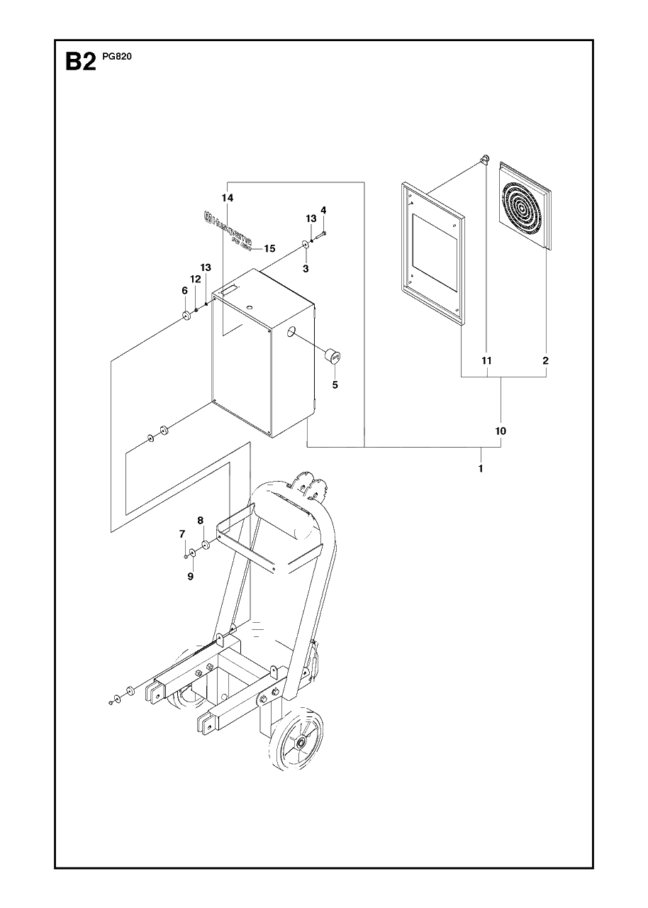 Chassis / Frame Diagram and Parts List for PG820 (0904-1 & Above)(2009-07) Husqvarna Sander Grinder