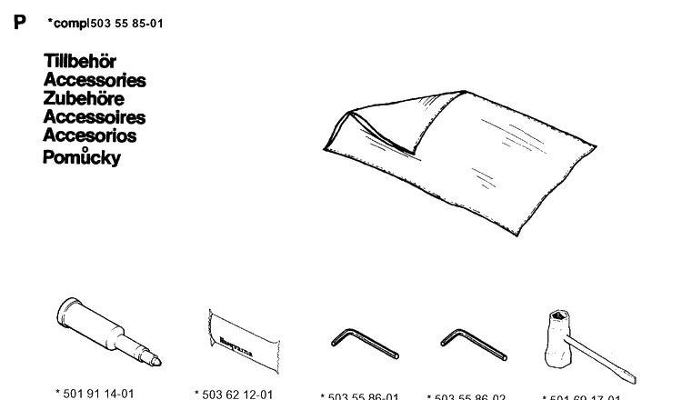 Accessories Diagram and Parts List for 266 1993-09 replaced by 266 Husqvarna Chainsaw