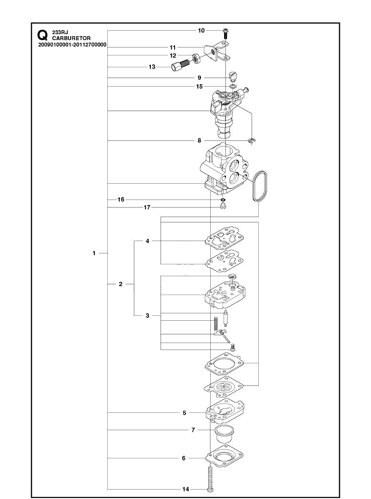 Carburetor 2 Diagram and Parts List for 233RJ  Husqvarna Brush Cutter