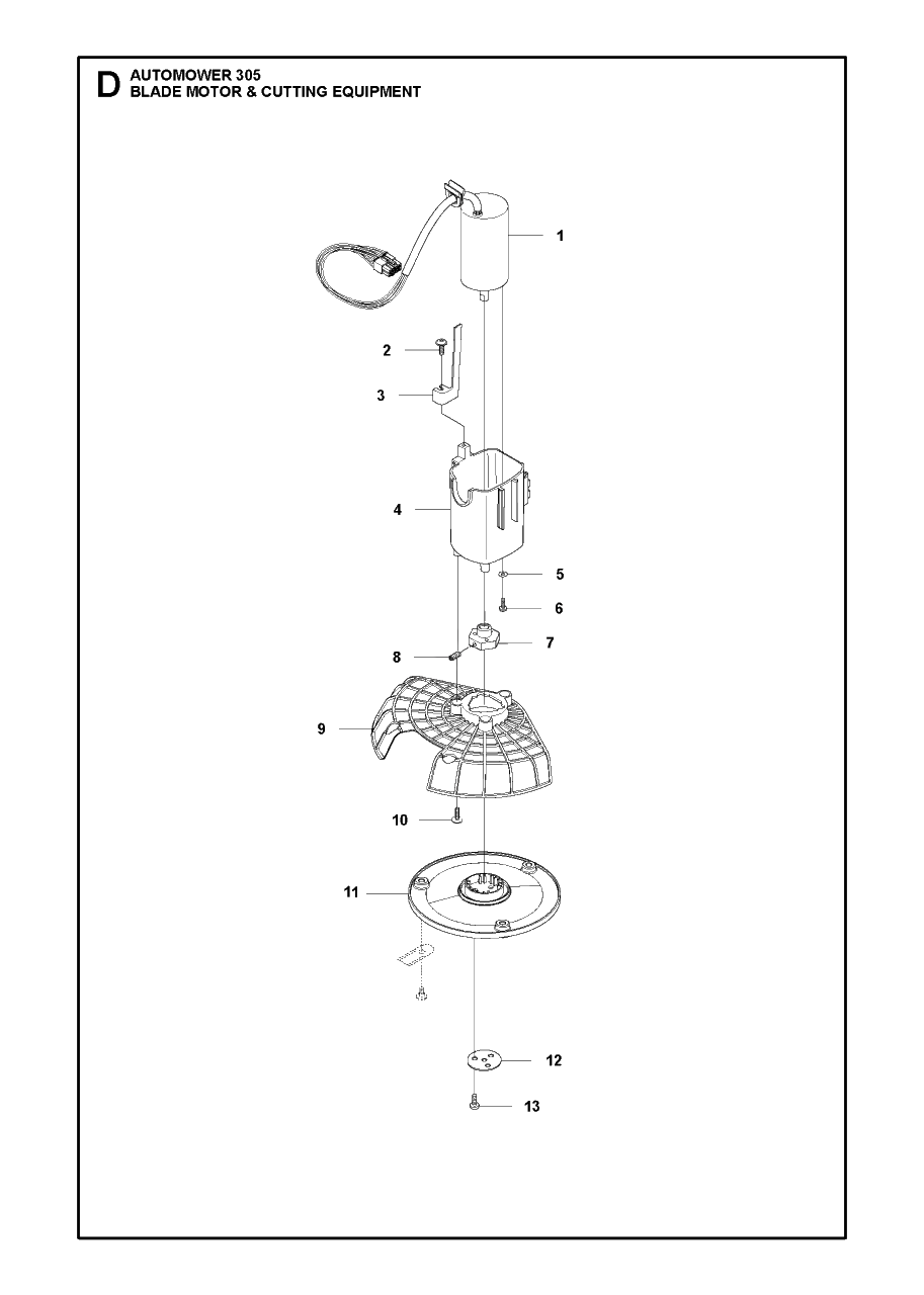 Blade Motor And Cutting Equipment Diagram and Parts List for 305 2013-06 Husqvarna Lawn Mower
