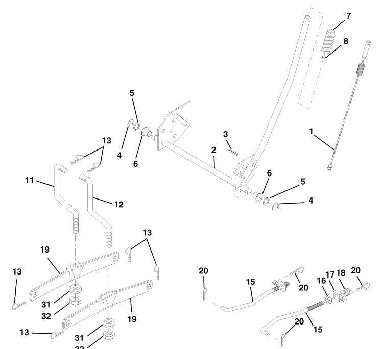 Mower Lift Diagram and Parts List for LTH130 (954140005G)(1998-07) Husqvarna Lawn Mower