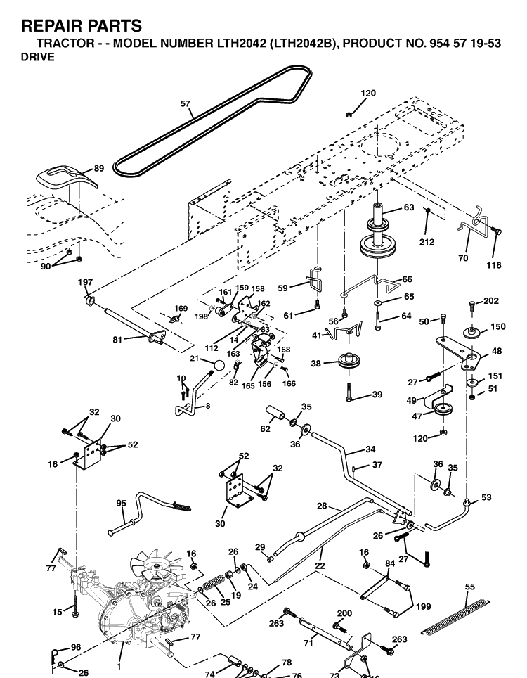 Drive Diagram and Parts List for LTH2042-LTH2042B 2004-01 Husqvarna Lawn Tractor