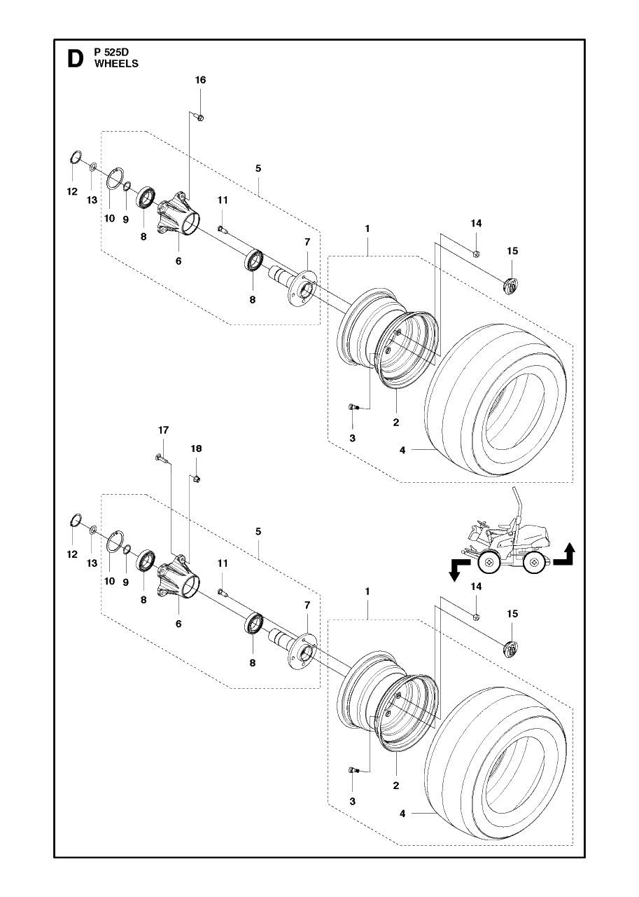 Wheels And Tires Diagram and Parts List for P525D 20120100001 - 20143999999 Husqvarna Lawn Tractor