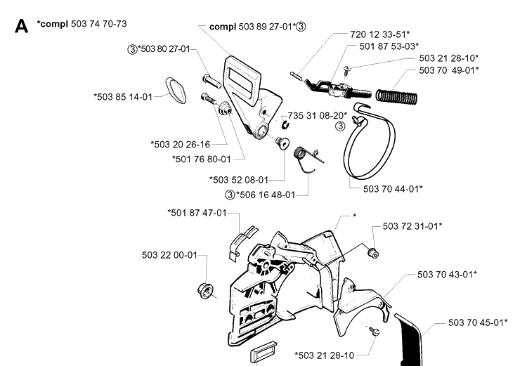 Chain Brake Diagram and Parts List for 254 20013500001-Current Husqvarna Chainsaw