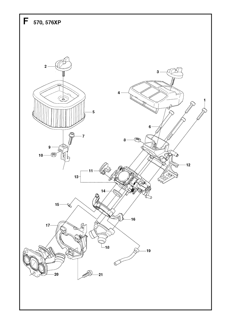 Carburetor And Air Filter Diagram and Parts List for 576XP 20090100001-Current Husqvarna Chainsaw