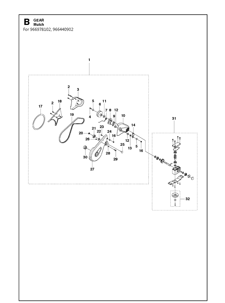 Gear Box Diagram and Parts List for WB48SE  Husqvarna Lawn Mower