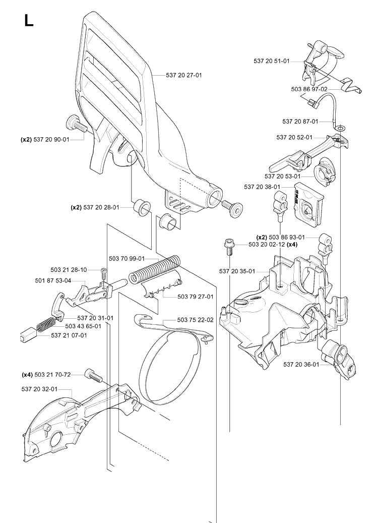 Chain Brake Diagram and Parts List for 575XP 20051400001-20070100000 Husqvarna Chainsaw