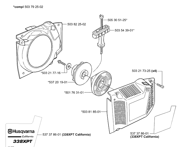 Starter Diagram and Parts List for 338XPT 2004-08 Husqvarna Chainsaw