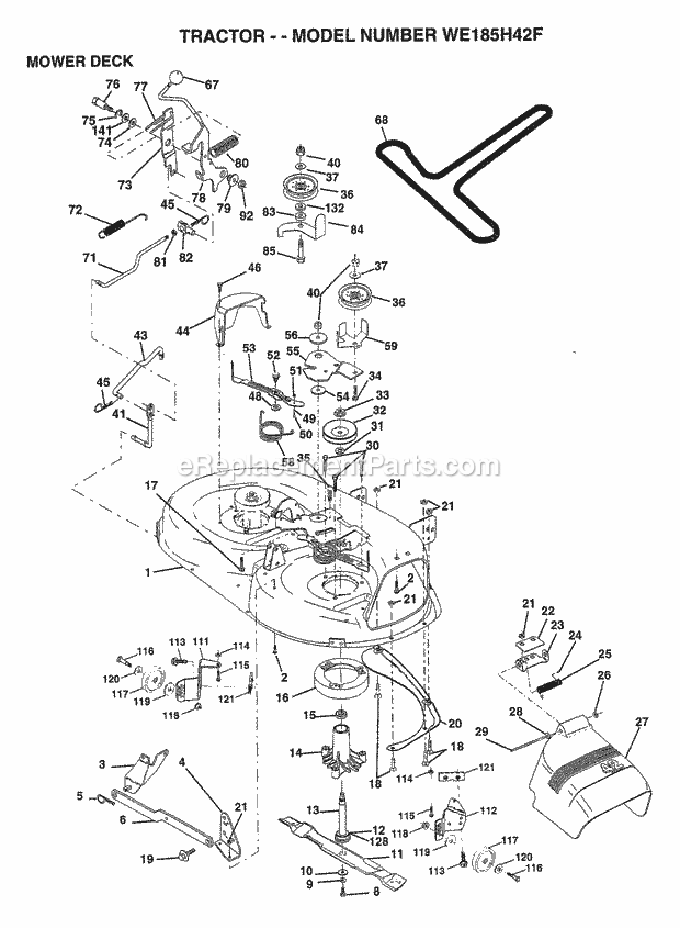 Mower Deck Diagram and Parts List for WE185H42F 1999 Husqvarna Lawn Tractor