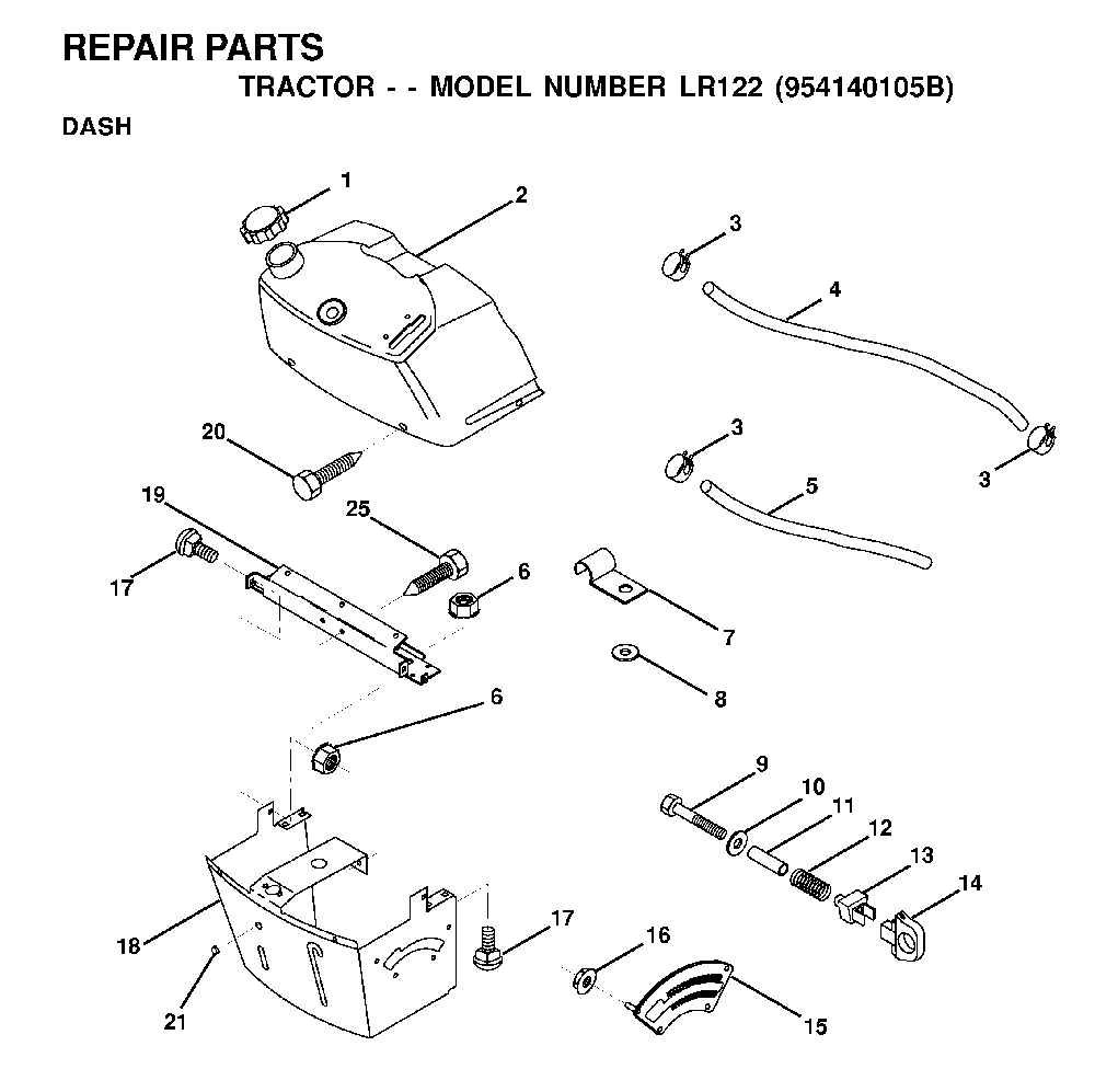 Dash Diagram and Parts List for LR122 (954140105B)(2000-01) Husqvarna Lawn Tractor