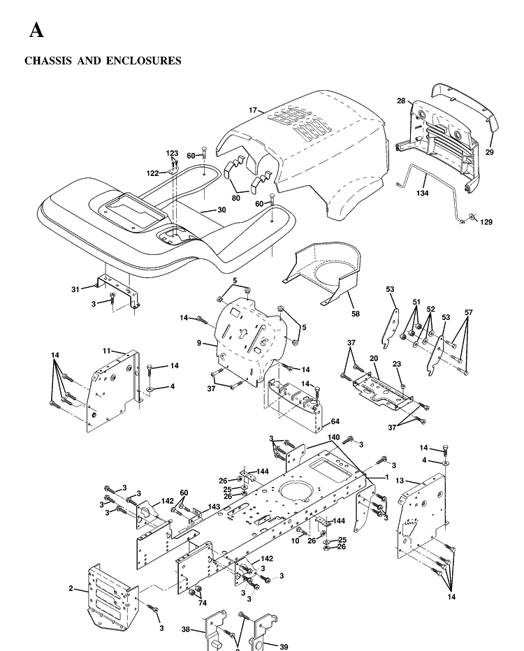 Chassis And Enclosures Diagram and Parts List for YTH130 1997-02 Husqvarna Lawn Tractor