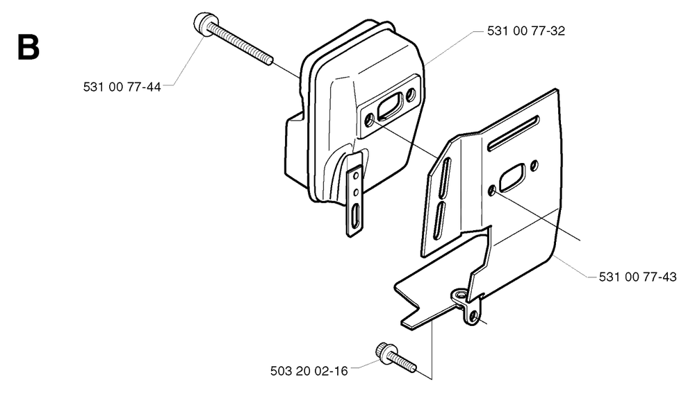 Muffler Diagram and Parts List for 142R 20001900001 & Above Husqvarna Trimmer