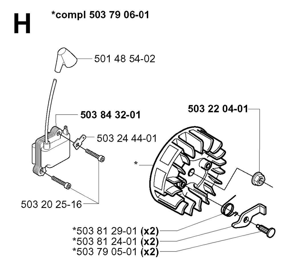 Ignition System Diagram and Parts List for 240RBD 20004000001 & Above Husqvarna Trimmer