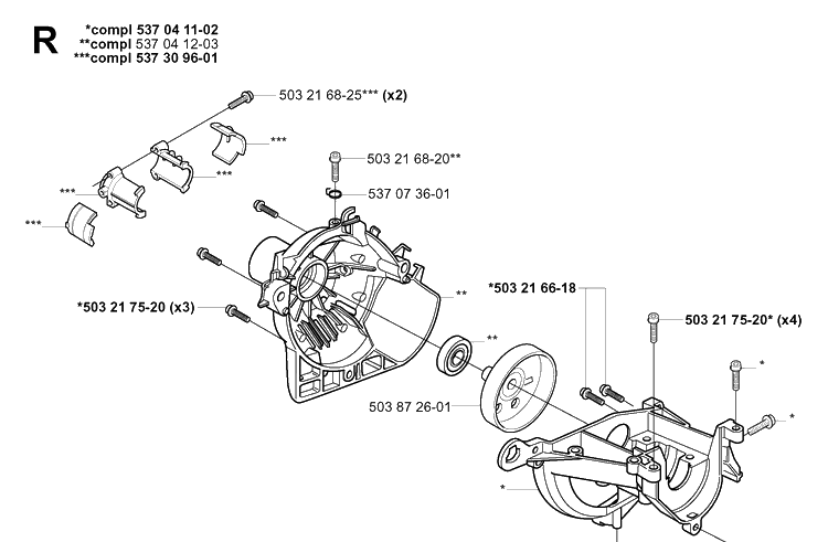 Crankcase And Clutchdrum Diagram and Parts List for 323L 20051800001-20061400000 Husqvarna Edger