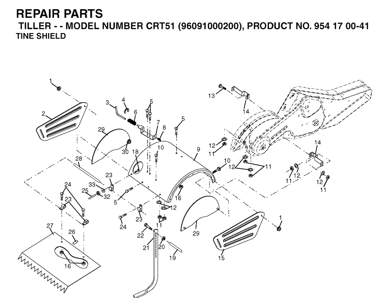 Tine Shield Diagram and Parts List for CRT51 (96091000200)(2006-02) Husqvarna Cultivator