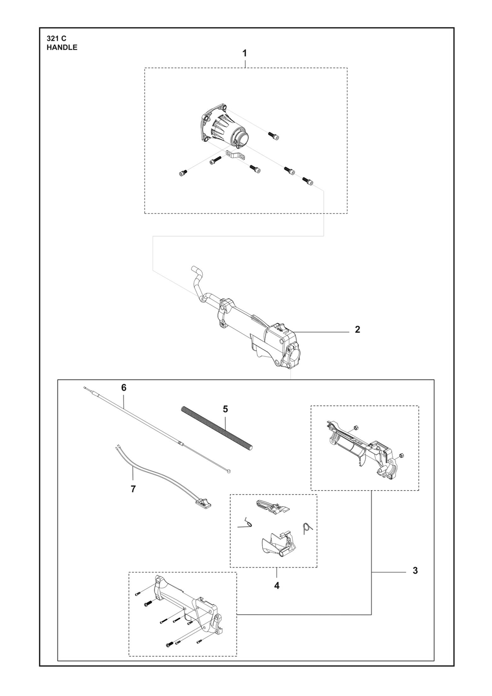 Handle Diagram and Parts List for 321C  Husqvarna Trimmer