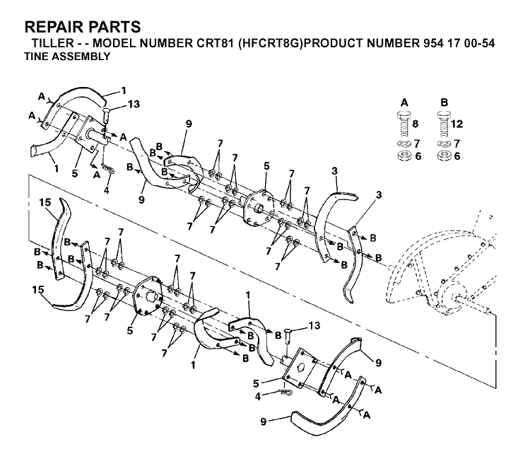 Tine Assembly Diagram and Parts List for CRT81 (HFCRT8G)(2003-01) Husqvarna Cultivator