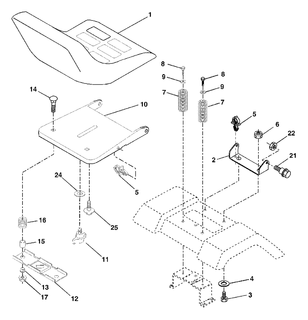 Seat Assembly Diagram and Parts List for LTH2042 (954571953-A)(2003-12) Husqvarna Lawn Tractor