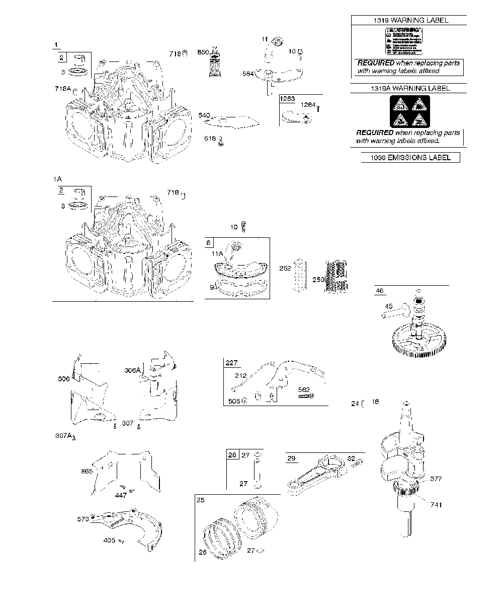 Cylinder/crankshaft/camshaft/air guides/piston Diagram and Parts List for 967277501-01  Husqvarna Lawn Mower