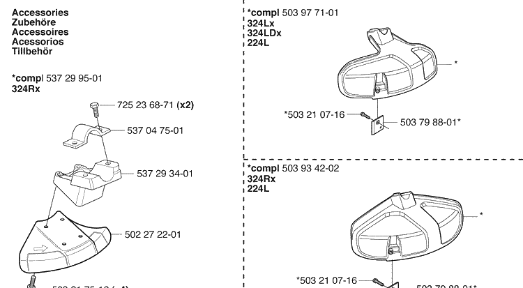 Accessiores 1 Diagram and Parts List for 324RX 2009-06 Husqvarna Brush Cutter