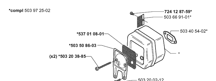 Muffler Diagram and Parts List for 261 19992300001-Current Husqvarna Chainsaw